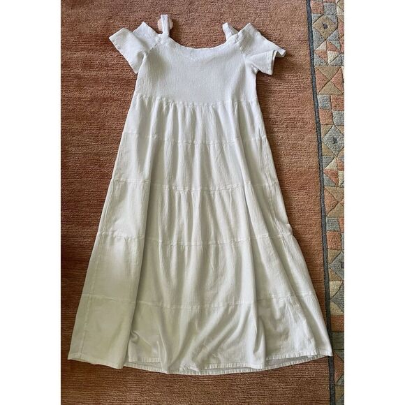 Dunes White Cold Shoulder Maxi Dress Peach Flower Appliqué Lined Size M - Picture 5 of 8